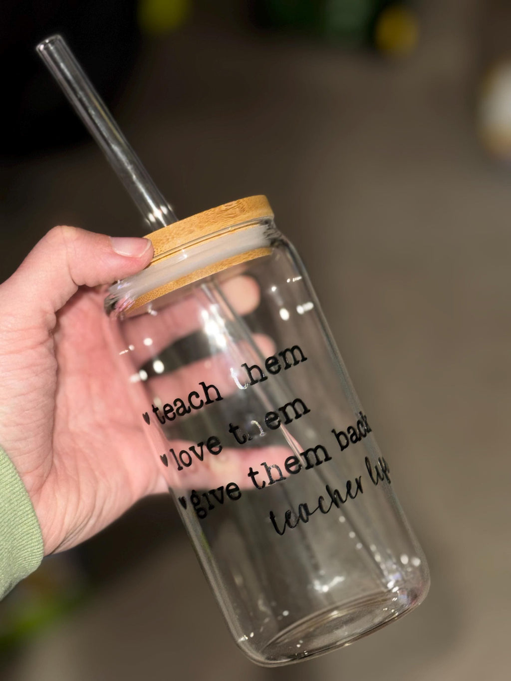 Clear Glass Tumbler | Bamboo Lid + Glass Straw | Fun & Trendy Cup