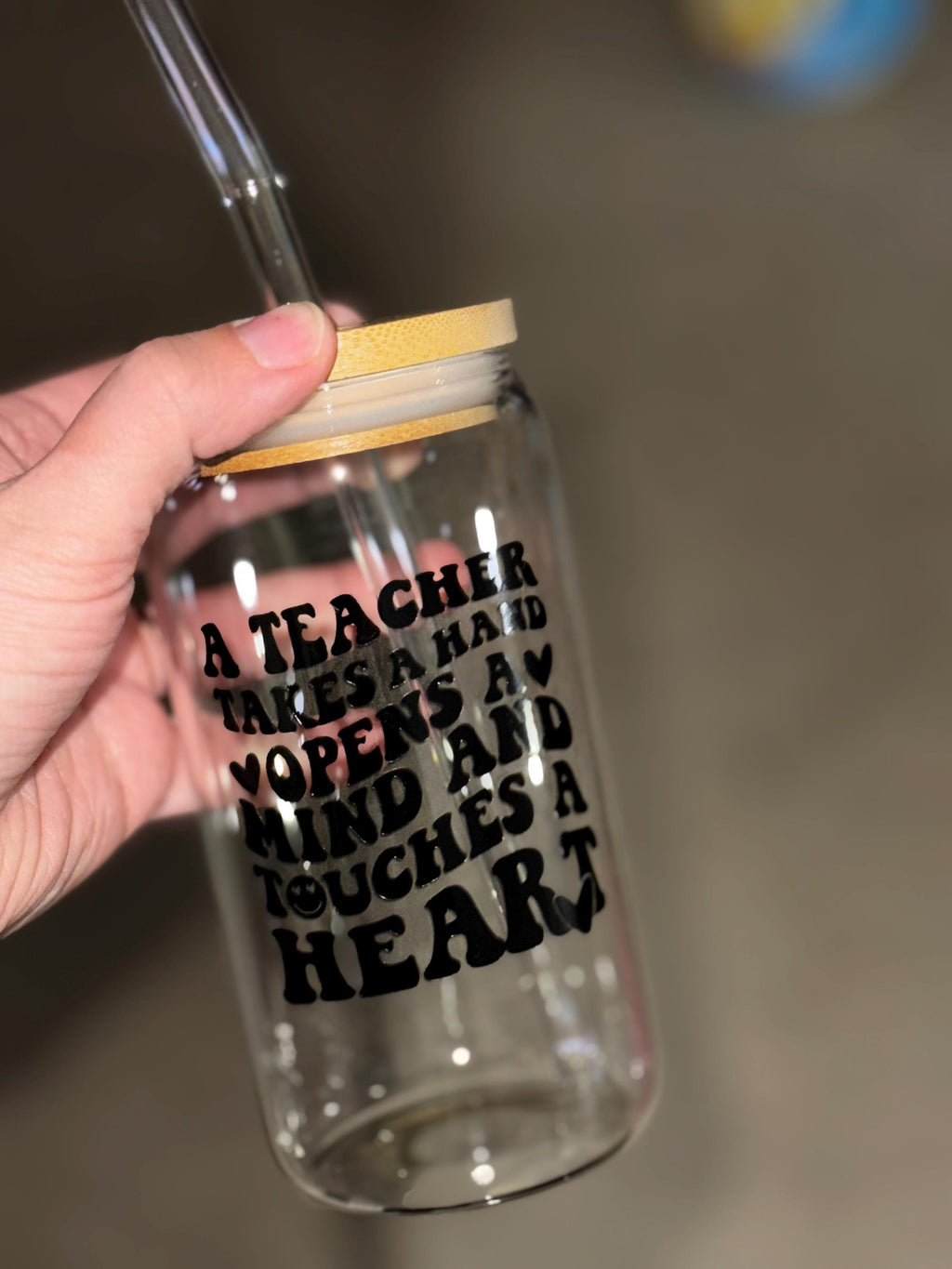 Clear Glass Tumbler | Bamboo Lid + Glass Straw | Fun & Trendy Cup